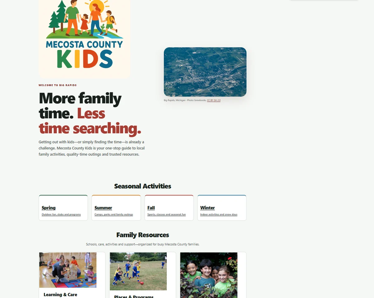 Community website organizing seasonal activities and family resources